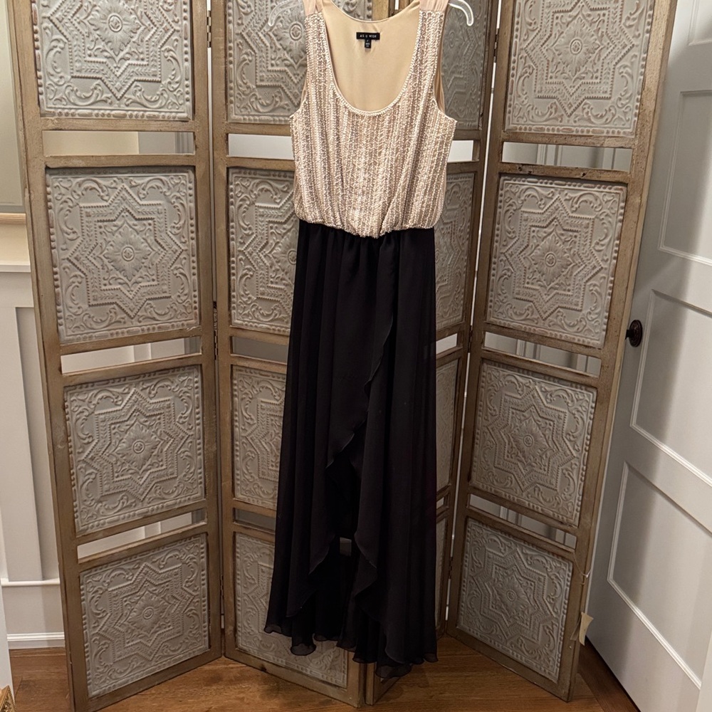 As U Wish Cream and Black Asymmetrical Dress